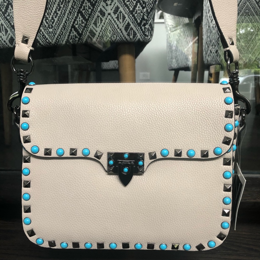 NWT INZI studded handbag with guitar strap